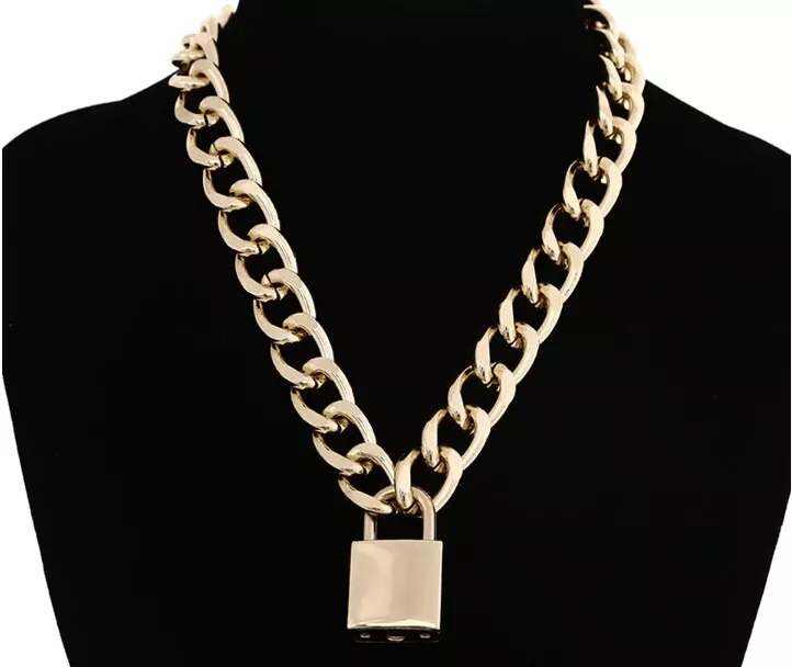 Gold Silver Lock Pendant Padlock Necklace Chain Punk Rock Gothic Friendship