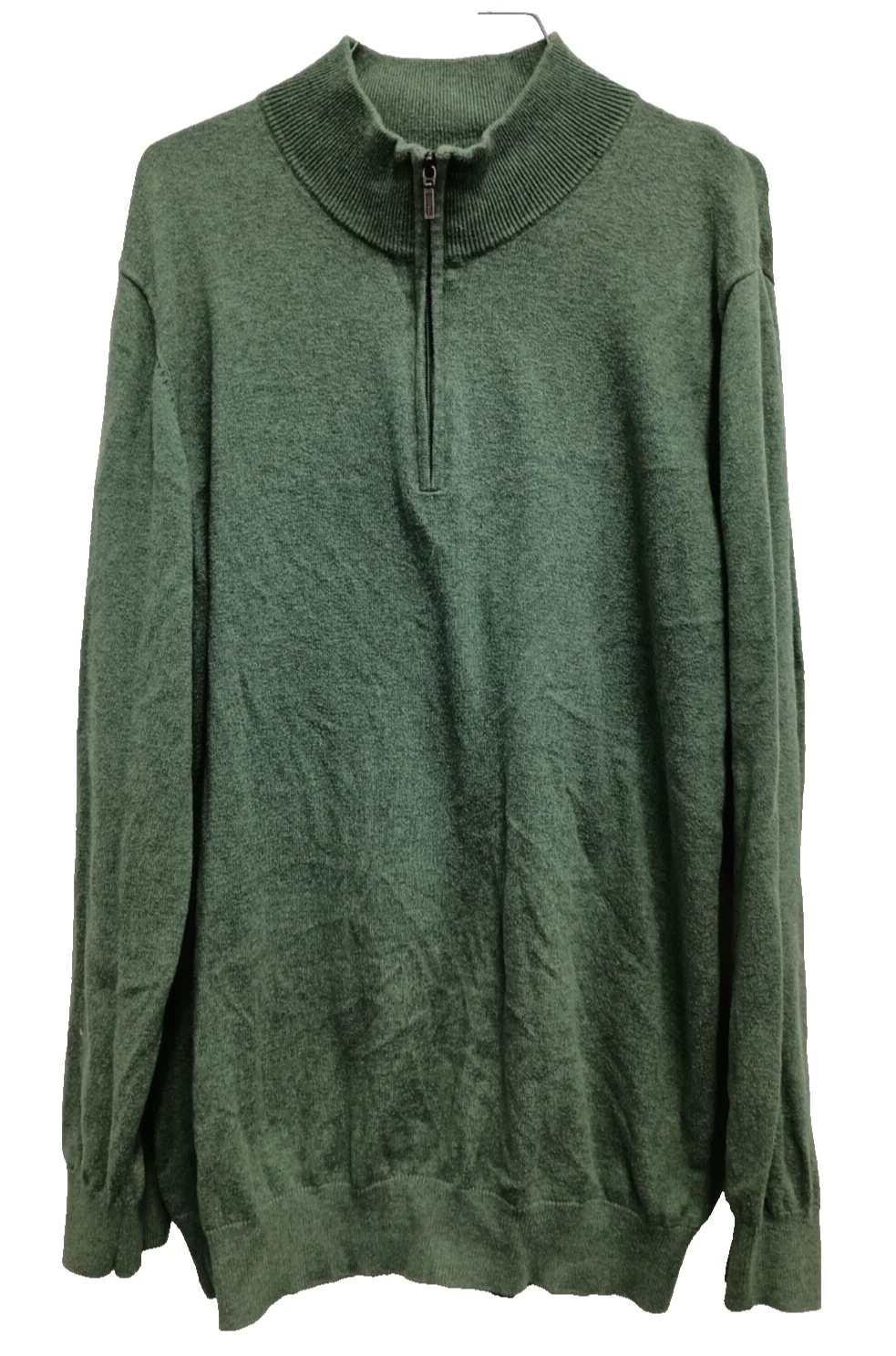 L.L.Bean Mens Cashmere Cotton Sweater XL Tall Green 1/4 Button Pullover Preppy