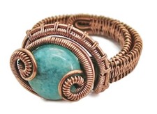 Adjustable Amazonite Wire-Wrapped Ring in Copper