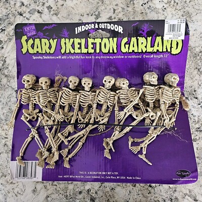 Fun World Scary Skeleton Halloween Garland  72'' Hanging Decoration, Tan Grey NOS