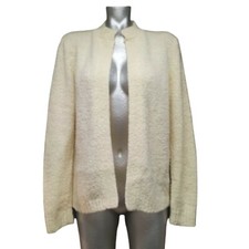 LeRoy Knitwear Women  s XL Cardigan Ivory Open Front Acrylic Sweater Vtg MCM