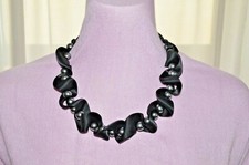 Black Faux Pearl Beaded Statement Necklace Fashion Costume Jewelry Chic Long Sho