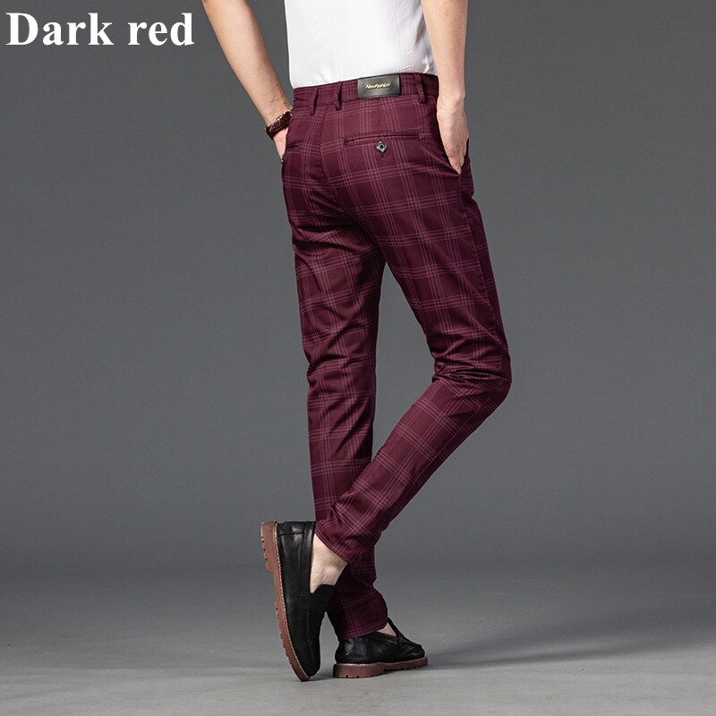 Men Check Pants Plaid Straight Dress Trousers Suit Bottoms Formal