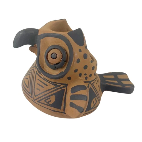 Vintage Marta Gonzalez Mexican Owl Bird Figural Pot Signed Pottery Clay Folk Art