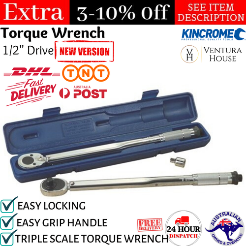 Kincrome 1/2" Drive Micrometer Car Torque Wrench Triple Scale Hand Tool