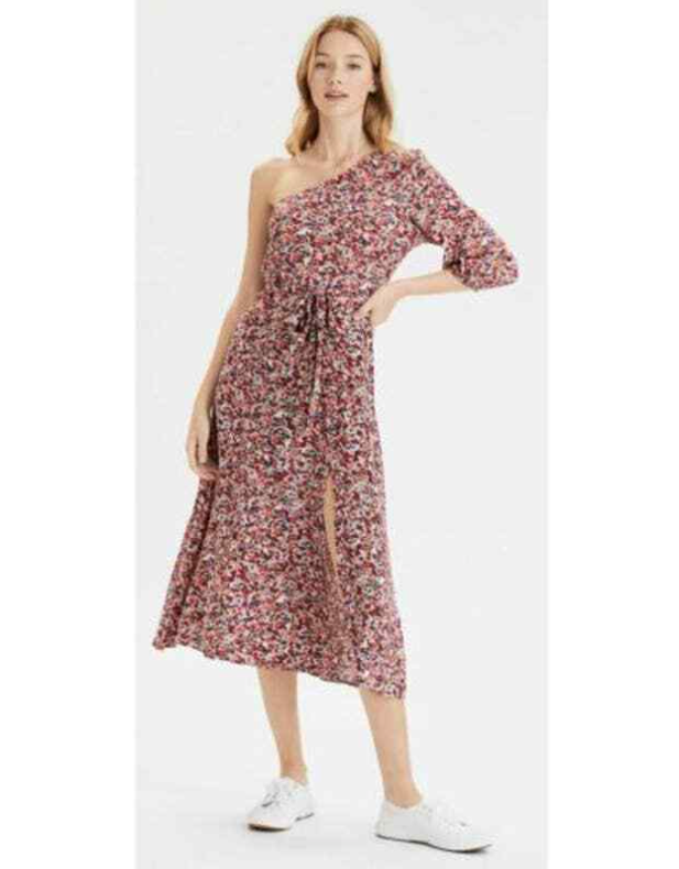American Eagle Multicolor Floral One Shoulder Belted Midi Dress XS