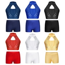 Kids Girls Activewear Gymnastics Outfits Stage Show Dancewear Sleeveless Pants