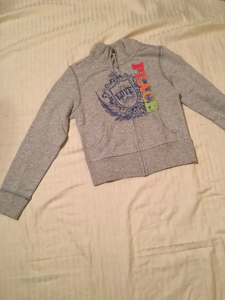 Mudd: Top deportivo/sudador con cremallera frontal manga larga para niña: azul, gris, XS, M, L, XL Foto 2 de 4