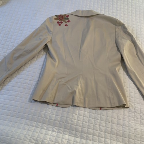 Ann Taylor Khaki Tan Three Button Blazer Cotton Blend Beaded Embroidered Women 2 - Picture 4 of 12