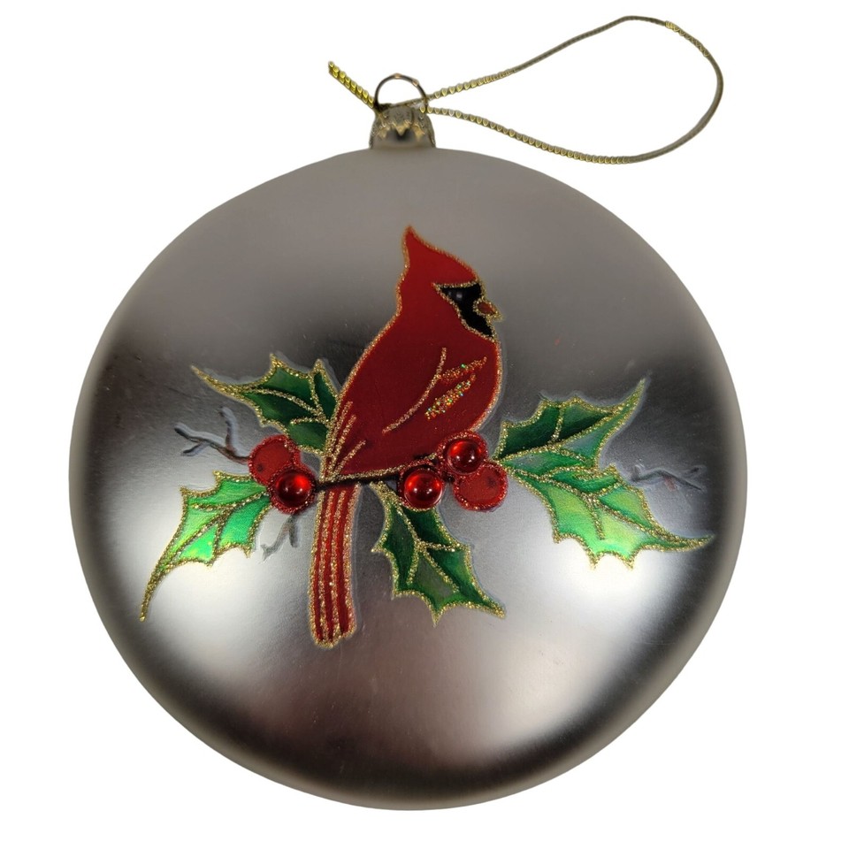 Christmas Ornament Cardinal 5” Metal Disc Cardinals Birds Vintage eBay