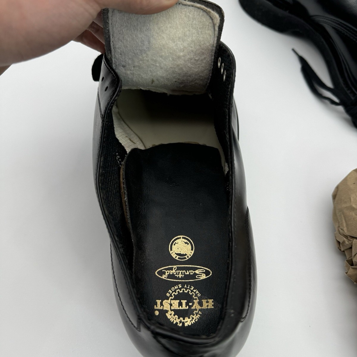 NOS VTG 60S 70S HY-TEST BLACK LEATHER OXFORD SAFETY SHOES