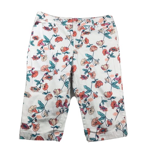 St Johns Bay Capri Pants Womens 18 White Floral Lightweight Capris eBay