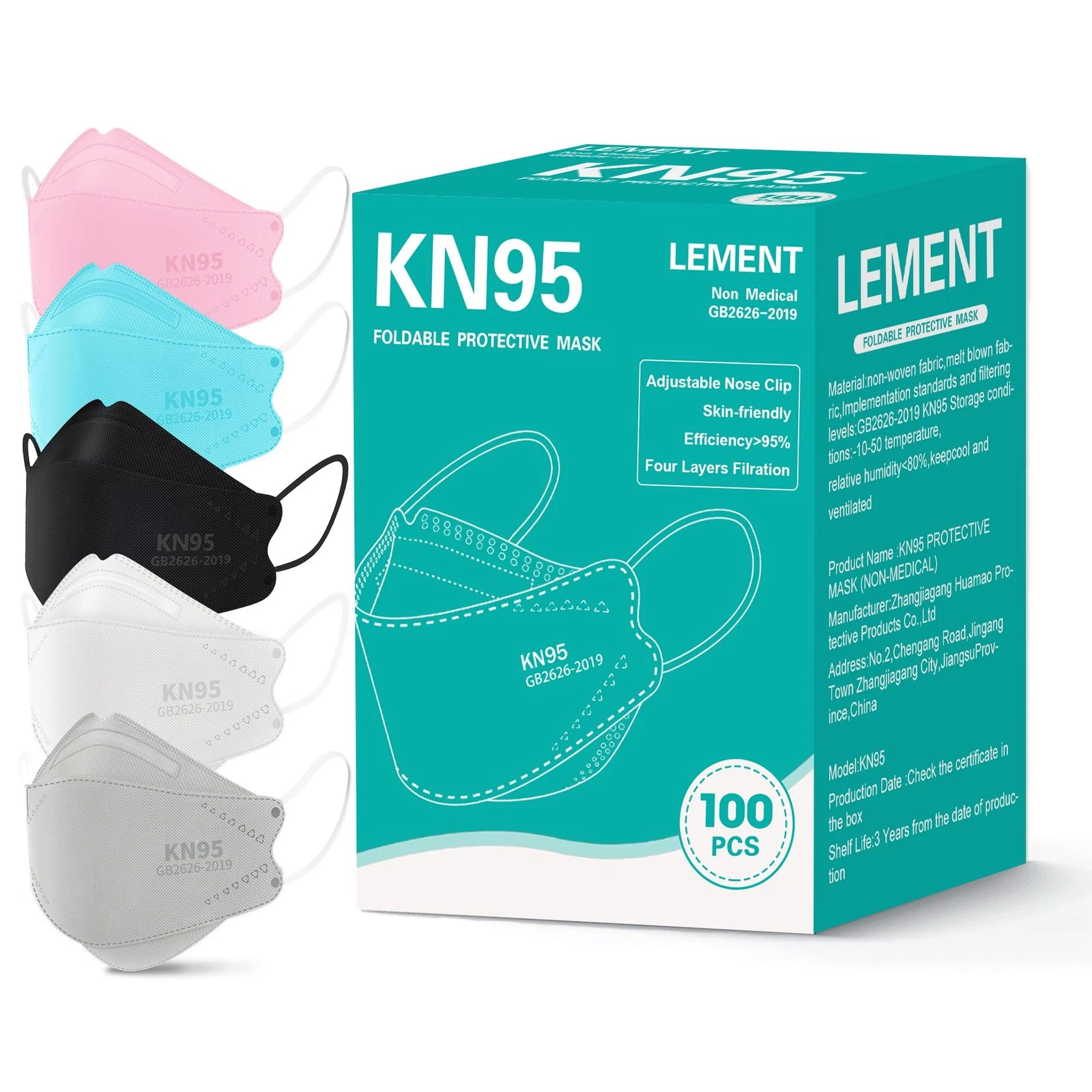 KN95 Face Masks 100 Pack Breathable Disposable Protective Face Cover Masks
Opens in a new window or