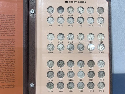 1916 -1945 Complete Mercury Dime Set Dansco Album only missing 16-D 77pc (BHZ)