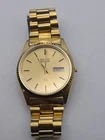 Vintage Seiko 5H23-8020 Men's Day Date Quartz Watch Gold Tone Working