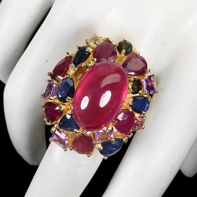 925 Sterling Silver Ring Oval Ruby 18x12mm Amethyst Gemstone Jewelry Size 9