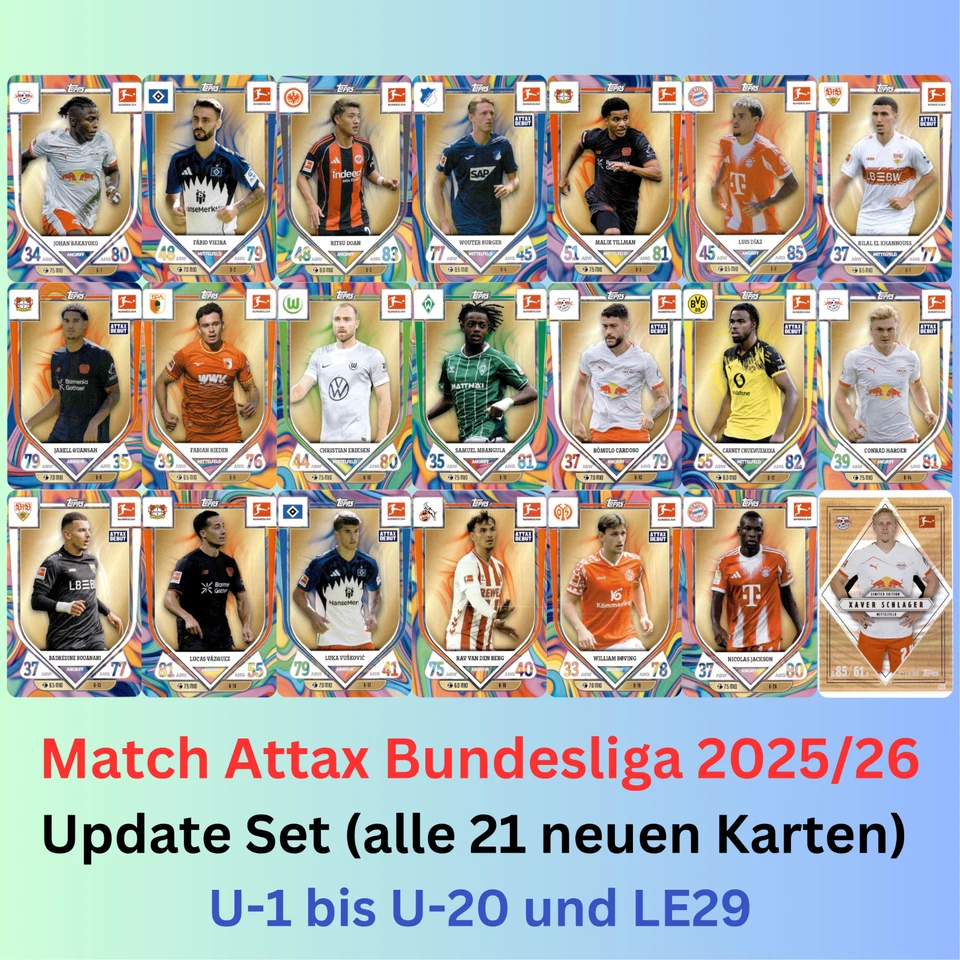 Topps Match Attax 25/26 Bundesliga 2025/2026 UPDATE Set 21 neue Karten inkl LE29