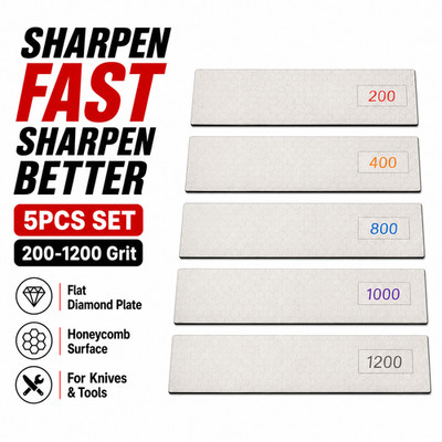 5PCS Diamond Sharpening Stones Set 200-1200Grit Honeycomb Sharpener for Knife