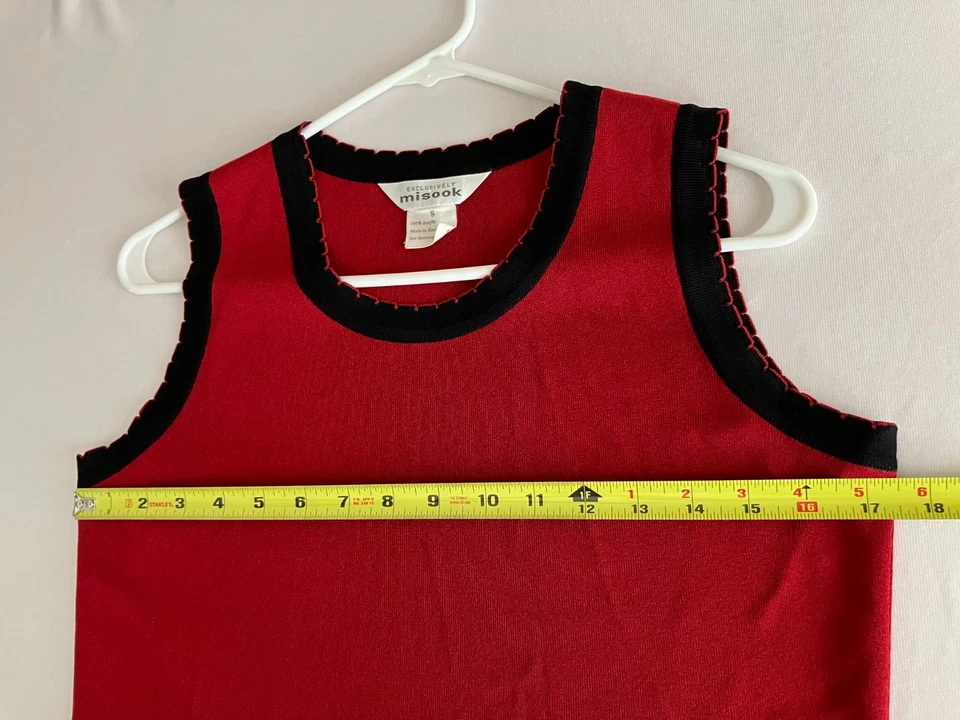 Exclusivo conjunto de suéter cárdigan Misook 2 piezas talla pequeña rojo tejido sin mangas pedrería Foto 4 de 4