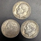 A Lot of THREE Silver Roosevelt Dimes from Local Estate.  Flat Shipping!