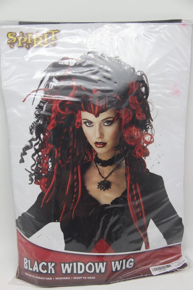 Red & Black Long Curly Costume Wig Cosplay Widow Spider Gothic Anime Vampire 2pc - Image 3 of 4