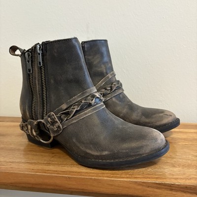 VERY VOLATILE LA Women's 7 Distressed Western Leather Booties Zipper Belt Detail