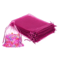 100 Pcs Rose Red Organza Bags 5 x 7 Inch Mesh Gift Bags with Drawstring for Gift