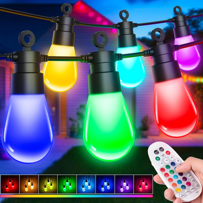 Festoon Lights Außen Netzbetrieben - 105 Fuß/32,1 m Garten Lichterkette, RGB Colo