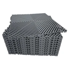 Interlocking Garage Floor Tiles - Drainage Mats, 16"L x 16"W x 0.7"Th 12 Grey