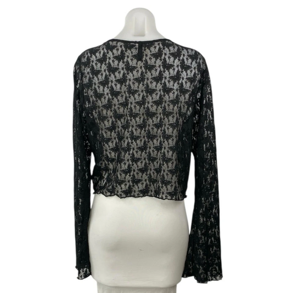 Top corto transparente manga larga de encaje negro con cuello en V negro talla XL de H&M Divided para mujer Foto 3 de 4