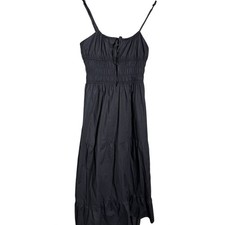 Forever 21 Women M Black Milkmaid Maxi Dress Ruched Cottagecore Wench Whimsigoth