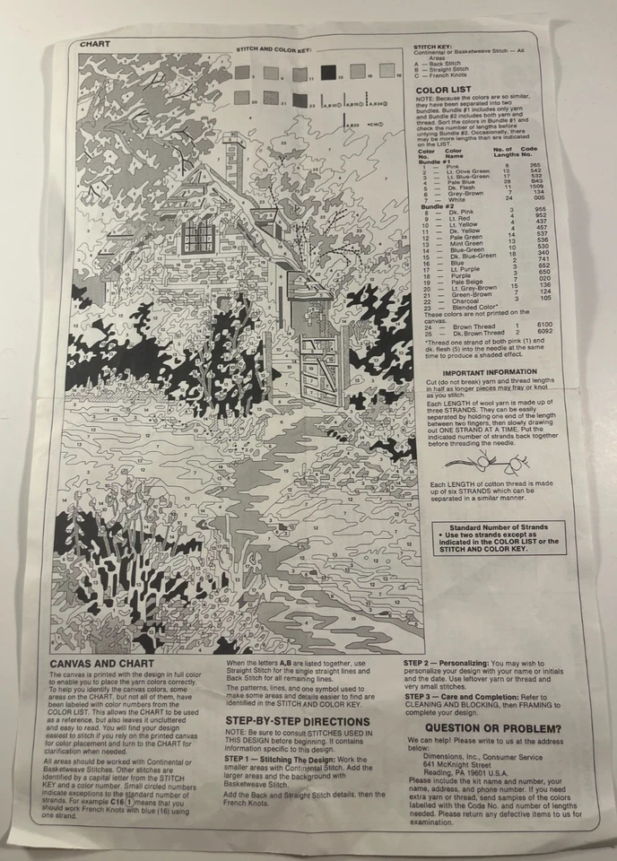 Dimensions Country Hideaway Needlepoint Kit 2357 10"x18" Cottage 1989 - started - Image 4 of 4