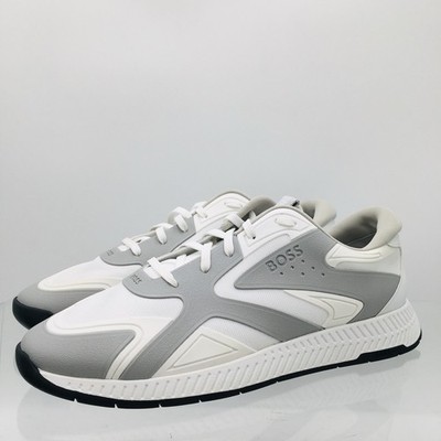 BOSS Men's Sneakers Titanium Runn THM White/ Pebble Grey Size US 13 M