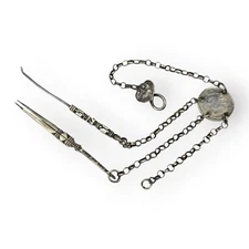 Antique Chinese Silver Chatelaine Hu-Peh Coin Pipe Cleaning Tools Qing Dynasty  