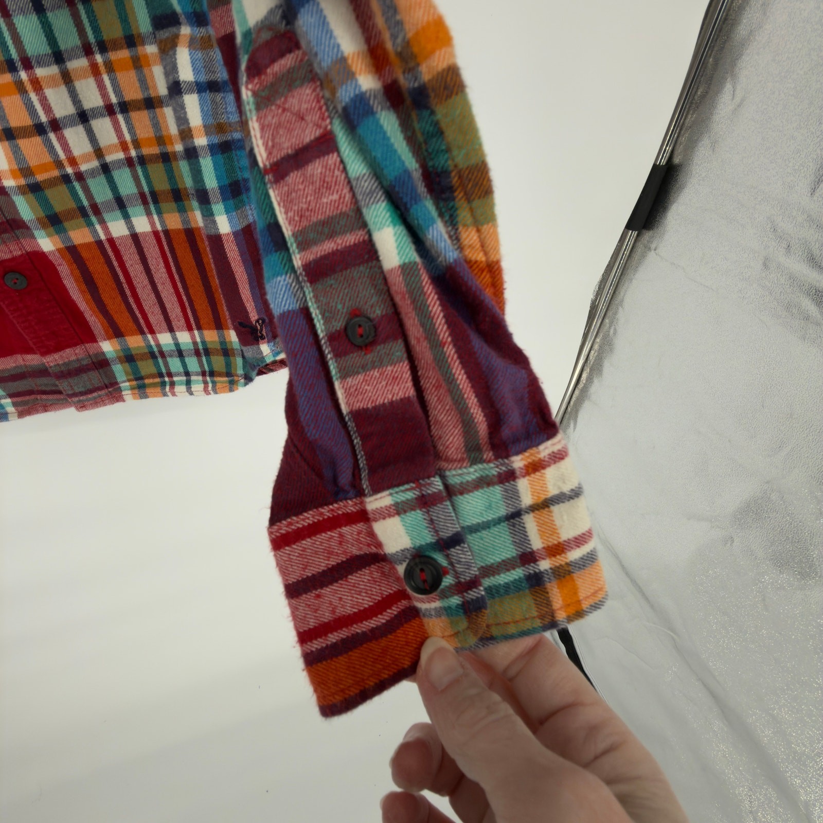 American Eagle Multicolor Patchwork Plaid Button … - image 5