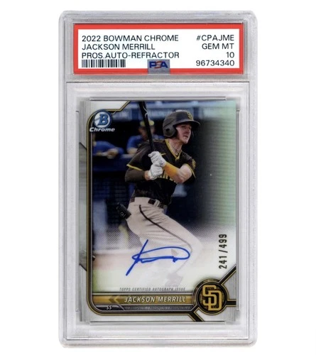 2022 Bowman Chrome Prospect Autographs Jackson Merrill /499 Refractor PSA 10