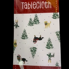 Winter Wonder Lane Christmas Peva Vinyl Tablecloth 52in x 70in Dogs Pine Trees