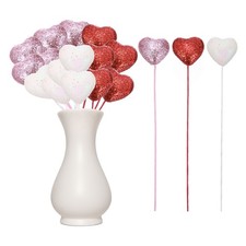 24 Pcs Glitter Heart Shaped Picks Foam Hearts Stick Red/Pink/White, 4cm x 22cm