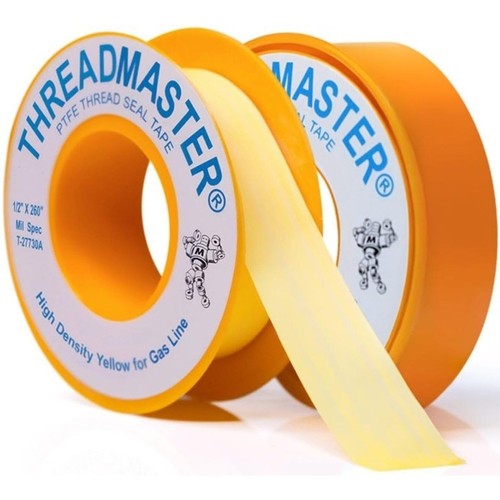 Yellow Gas Pipe Thread Sealant Tape - 1/2" Width, Pack of 2 260" Length, Yellow