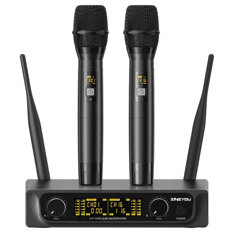 Wireless Microphone System, UHF Professional Dual Handheld Dynamic Cordless M...
