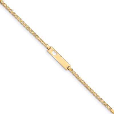 Real 14kt 6in Engraveable with Stamped-Out Heart Baby/Child ID Bracelet; 6 inch