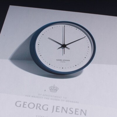 Georg Jensen Wall Clock. Henning Koppel, 22 cm, Blue & White