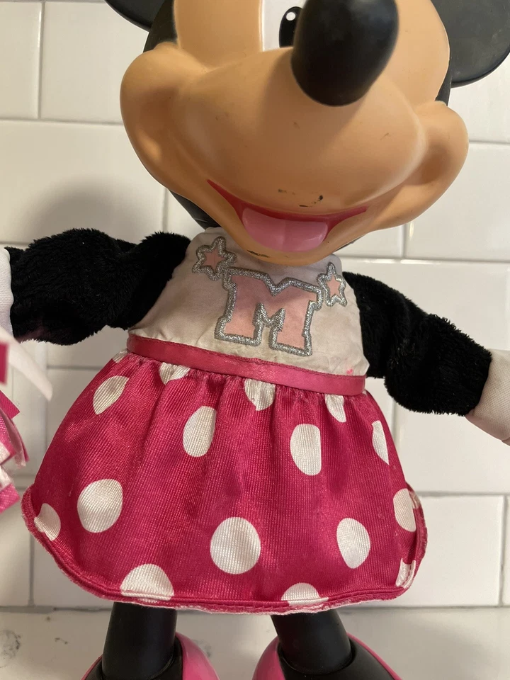 Vintage-Disney Cheerin Minnie Mouse Cheerleader Cheers Sings Shakes Pom Poms Foto 4 de 4