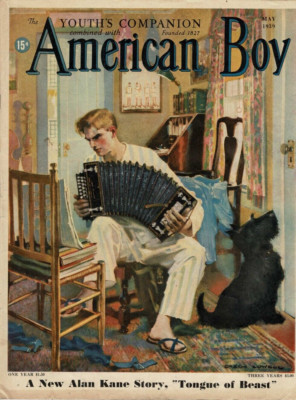 American Boy Magazine May 1939 11x14'' Boy Practising Harmonica Orson Lowellcover