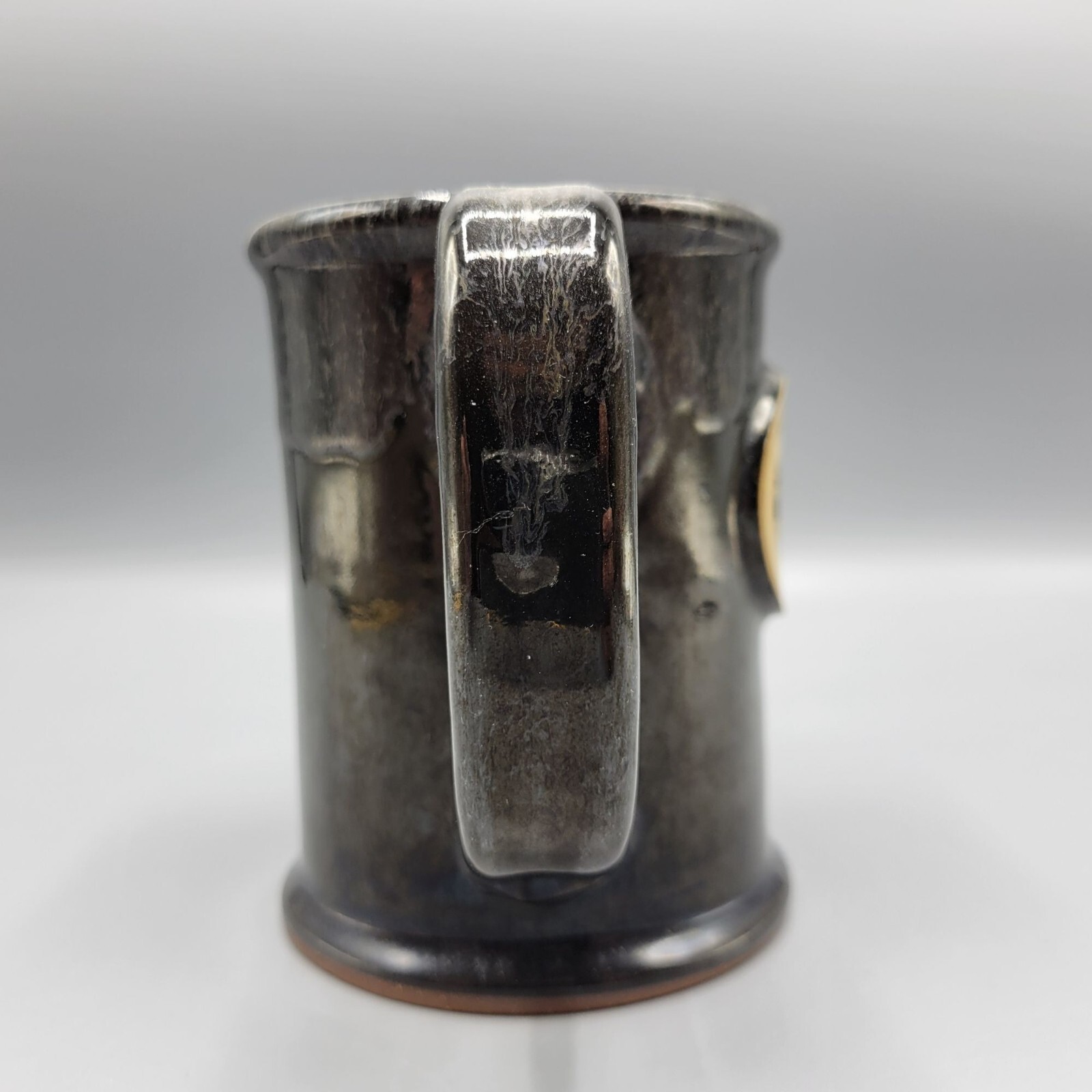 Sunset Hill Stoneware Mystic Monk Coffee Tea Mug Cup Dual Handles Black Drip