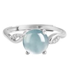 Certified S925 inlaid natural A-grade jade blue water egg face ring adjustable