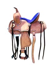 Blue Youth Kids Pony Barrel Horse Saddle Leather Suede Seat 8" 10" 12" 13" 14"