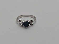 HAN 925 Sterling Silver Dark Blue Stone Heart Shape Ring Size 7.25 US 2.2g