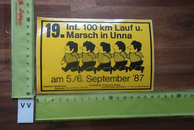 Alter Aufkleber Sport Leichtathletik Laufen INT. 100 km Lauf Marsch UNNA 1987