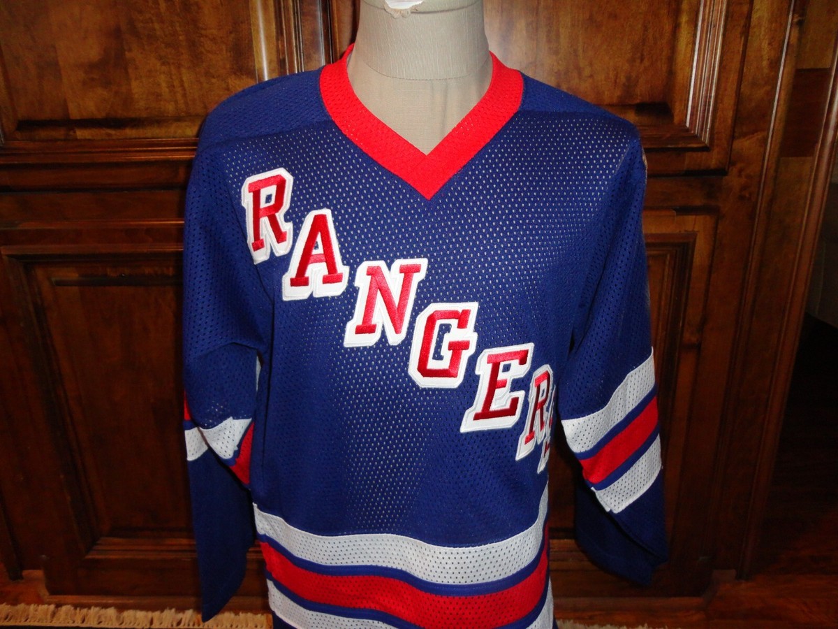 Vintage Blue Sewn CCM Maska DIAGONAL New York Rangers NHL Hockey  